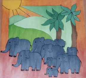 Elephants sous les palmiers