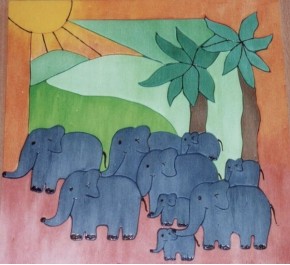 Elephants sous les palmiers